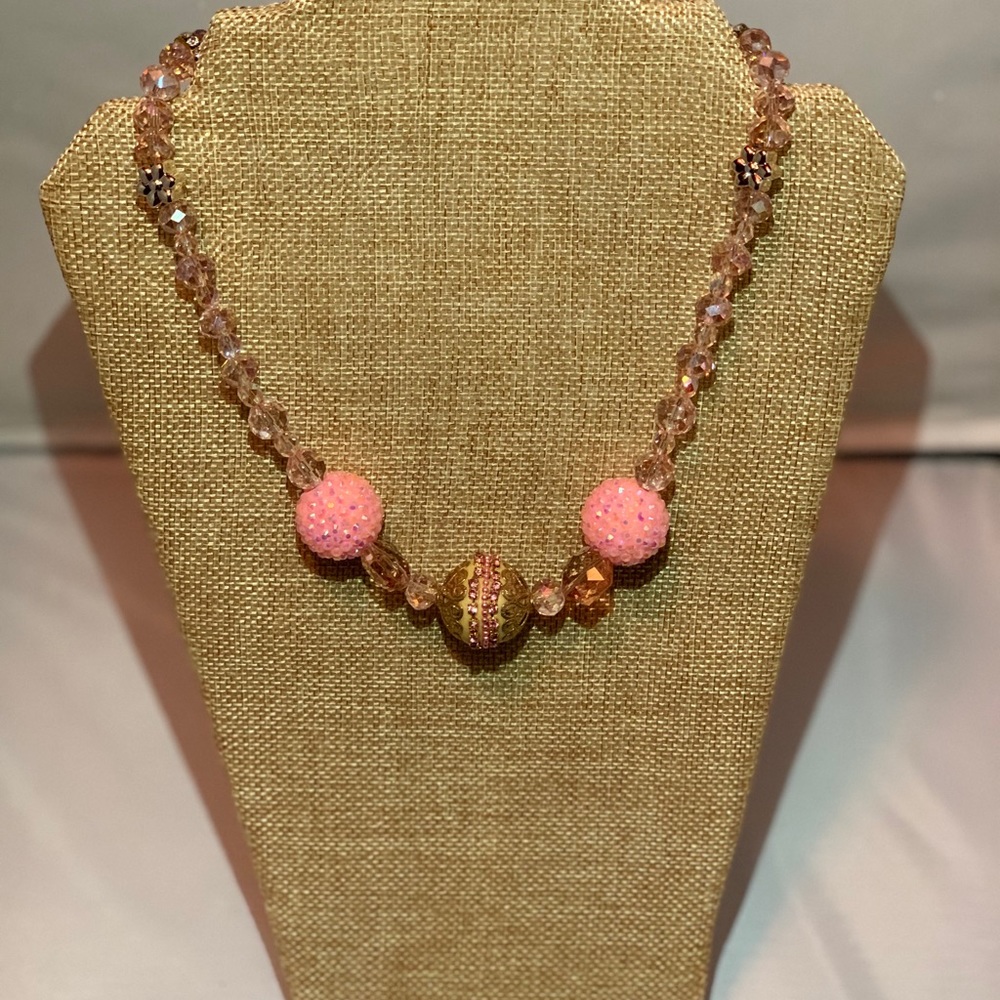 Pink, Gold and Silver Crystal Chunk Necklace
